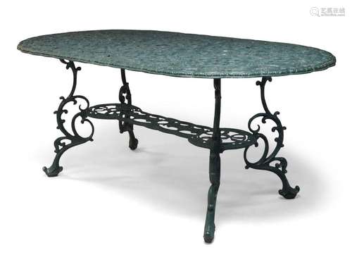 A Victorian style green painted cast aluminium garden table ...