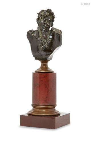 A French bronze bust of a satyr, 19th century, on an associa...