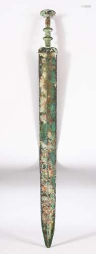 AN ARCHAIC BRONZE SWORD, POSSIBLY CHINESE, 57cm long.