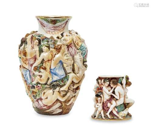 A Capodimonte vase, late 20th century, modelled with multipl...