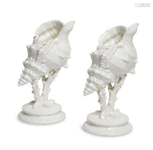 A pair of Wedgwood Etruria models of conch shells and coral,...