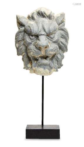 A French repousse zinc lion mask, 19th century, on modern st...