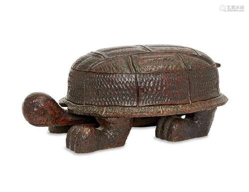 A German Black Forest novelty oak box modelled as a tortoise...