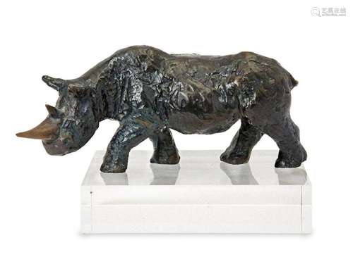 A modern bronze model of a rhino, artist's monogram TT,...