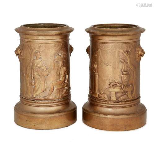 A pair of French gilt-bronze jardinieres/bottle coolers, c.1...