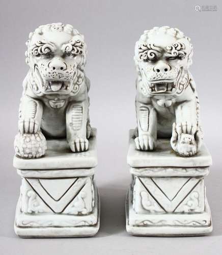 A PAIR OF CHINESE BLANC DE CHINE / DEHUA PORCELAIN TEMPLE LI...