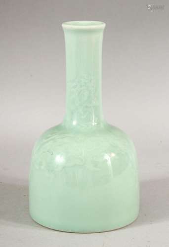 A CHINESE CELADON GLAZED PORCELAIN BOTTLE VASE, the base wit...