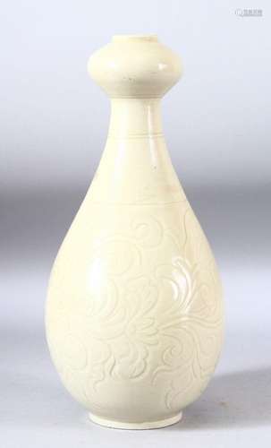 A CHINESE DING STYLE VASE, with carved sgraffito floral spra...