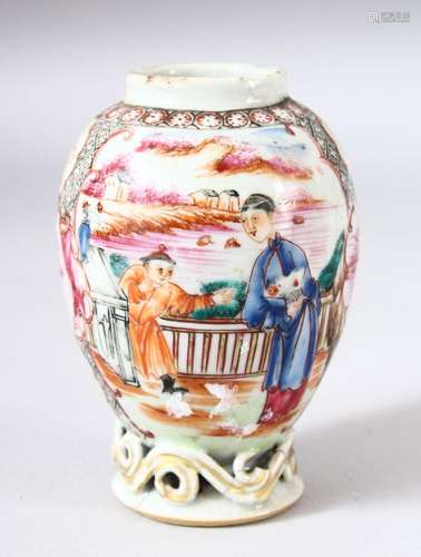 A SMALL CHINESE FAMILLE ROSE CADDY, painted with two panels ...