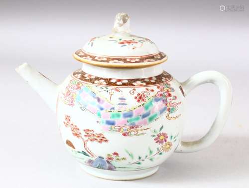 A CHINESE FAMILLE ROSE PORCELAIN TEAPOT AND COVER, painted w...