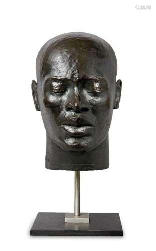 A modern bronze bust of a man, South African, signed G, SCS ...