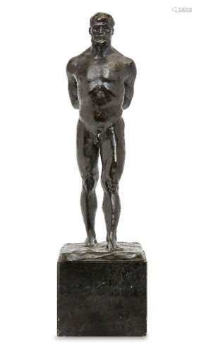 A French bronze model of a nude male, cast signature HB 1921...