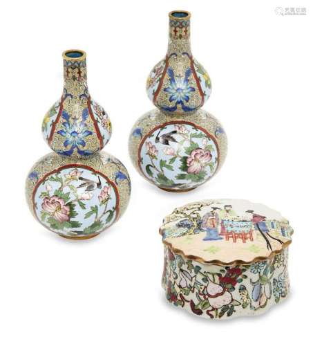A pair of Chinese cloisonne double-gourd vases, 20th century...