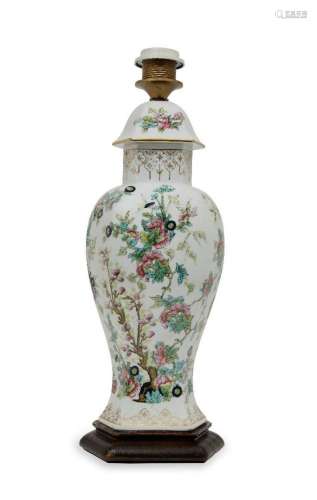 A Chinese porcelain hexagonal vase lamp, late 20th century, ...