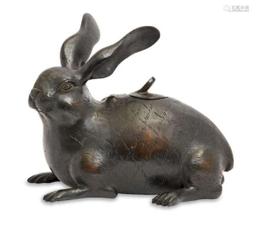 A Japanese bronze censor modelled as a hare, late 20th centu...