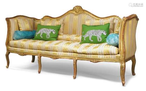A French giltwood and gesso edged three seater sofa, 19th ce...