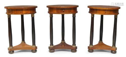 Three French Empire style tripod pedestal tables, of recent ...