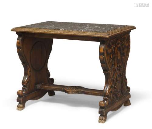 A Continental beech and marble topped centre table, second h...