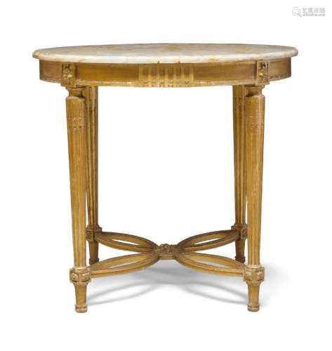 A French Louis XVI style marble topped circular table, 20th ...