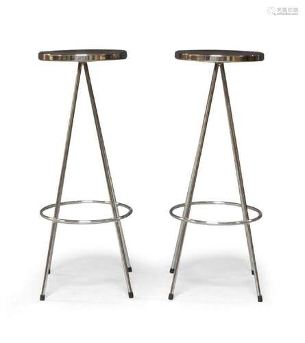 A pair of modern chromed bar stools, 76cm high (2) Please re...