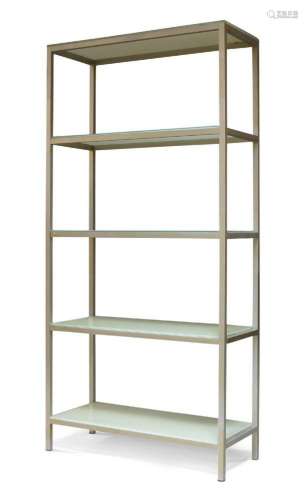 A contemporary aluminium and frosted glass shelving unit, fi...