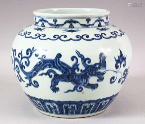 A CHINESE MING STYLE BLUE & WHITE PORCELAIN JAR - decora...