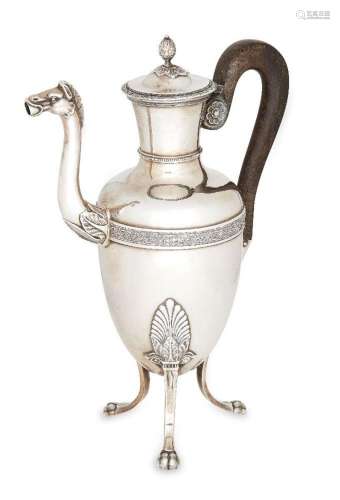A large Empire-style French silver coffee pot, Paris, 1819-1...