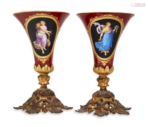 A pair of French gilt-bronze mounted porcelain vases, early ...