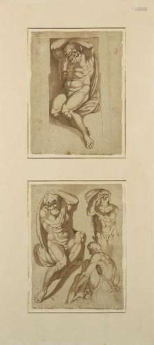 Bolognese School, 18th century- Male nude figures; pen and b...