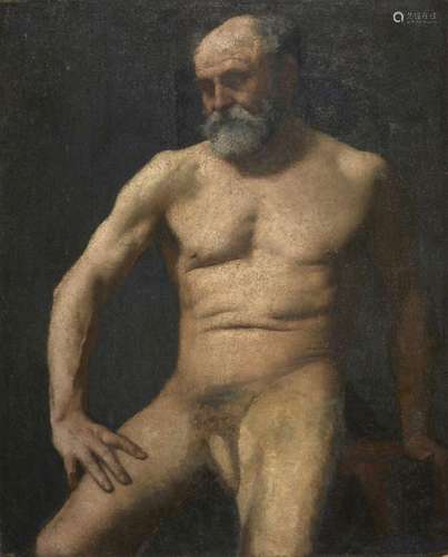 Belgian School, late 19th century- Male nude, seated three-q...