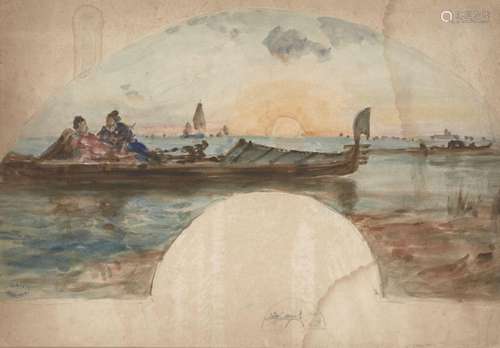 Amédée Rosier, French 1831-1898- On the Venetian lagoon; wat...