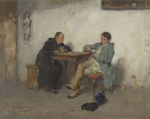 Karl Mayr-Graetz, Austrian 1850-1929- Friar and a man seated...