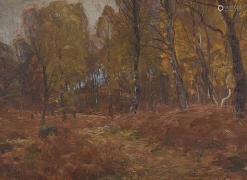 French School, late 19th century- Woodland scene; oil on can...