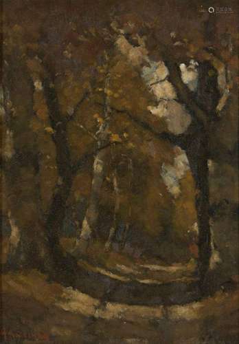 Herman Johannes Ansingh, Dutch 1880-1957- Woodland scene; oi...