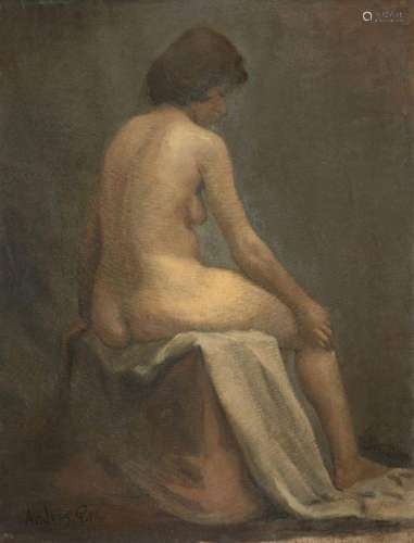 P M Andres, Hungarian, early 20th century- Female nude, seat...