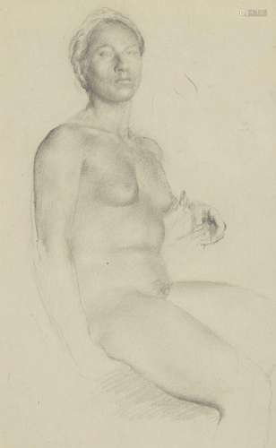 French School, early-mid 20th century- Seated female nude; p...