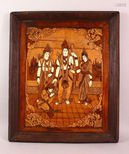 AN INDIAN INLAID WOODEN PANEL, inlaid with exotic woods and ...