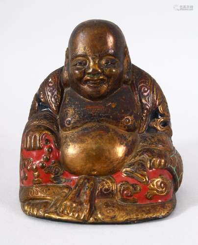 A GOOD 18TH / 19TH CENTURY CHINESE GILT BRONZE FIGURE OF BUD...