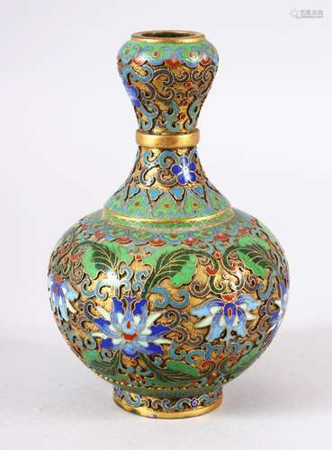 A 19TH CENTURY CHINESE CHAMPLEVE ENAMEL / CLOISONNE BOTTLE V...