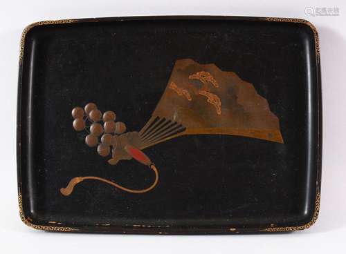 A JAPANESE MEIJI PERIOD LACQUER TRAY - decorated with a land...