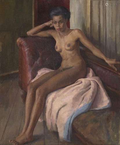 Kennedy, British, mid-20th century- Female nude, seated full...