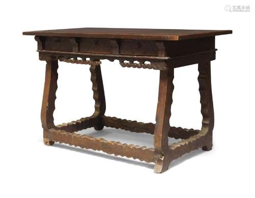 A Spanish walnut side table, late 17th century, fitted with ...