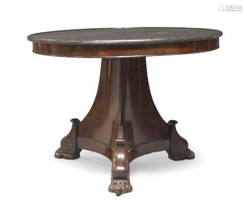 A marble topped mahogany gueridon, early 19th Century, the g...