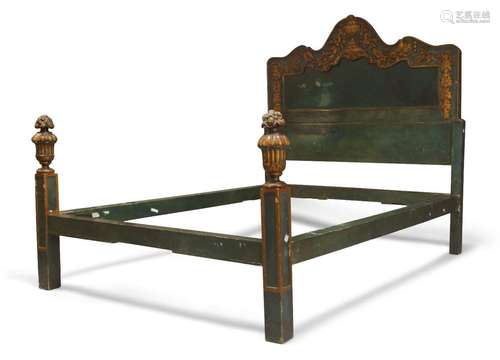 A green painted and parcel gilt bed, 19th century, the back ...