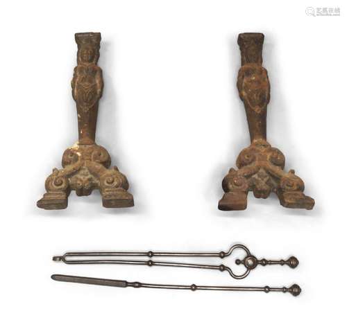 A pair of cast-iron figural andirons of 17th century style, ...