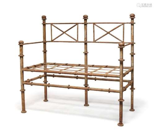 A wrought iron garden bench, second half 20th century, with ...