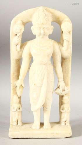 AN 18TH CENTURY INDIAN CARVED MARBLE FIGURE OF A MUTLI ARM D...