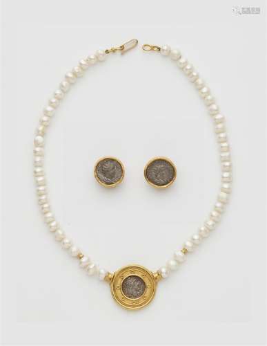 A 19k gold parure with ancient silver coins