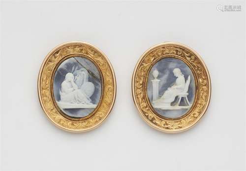 A pair of 18k gold Neoclassical shell cameos