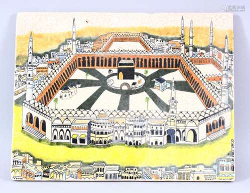 A LARGE ISLAMIC TURKISH POTTERY TILE DEPICTING THE PLAN OF M...